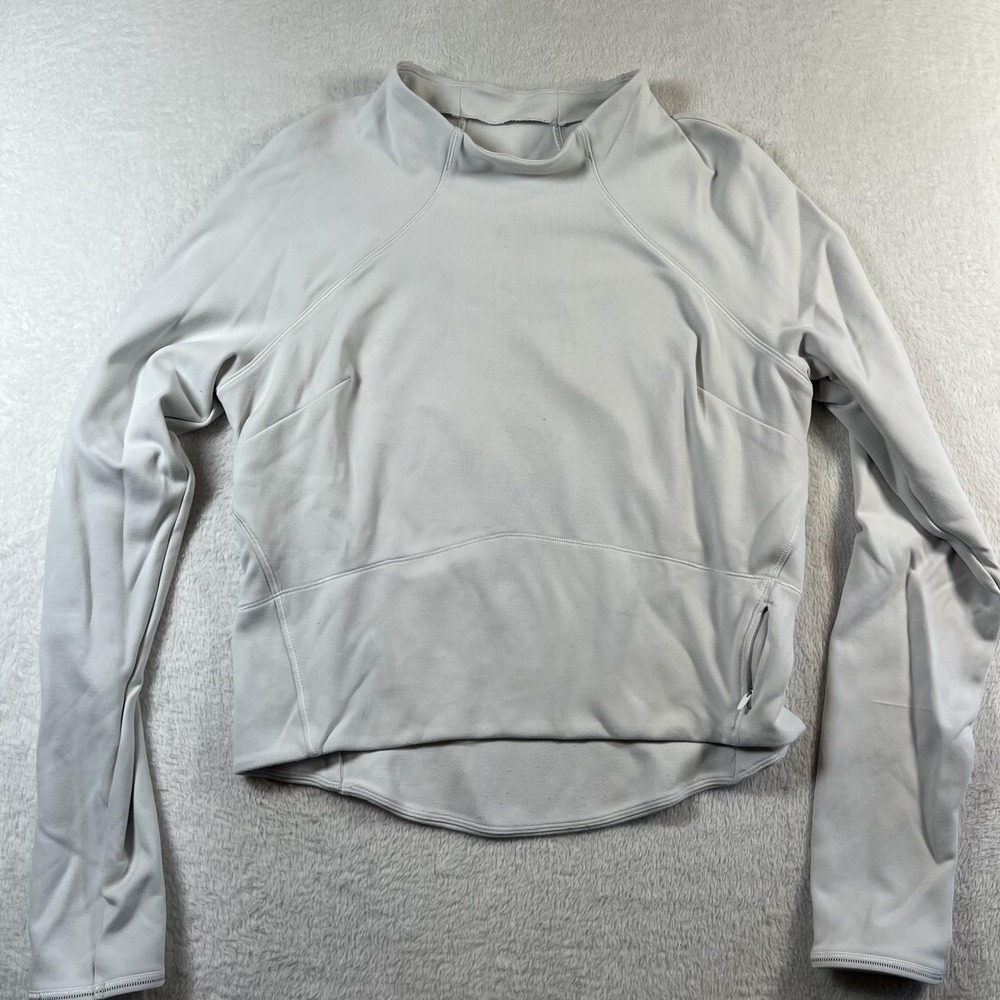 Lululemon Hill and Valley Long Sleeve Shirt Womens 8 White Mock Neck Pocket